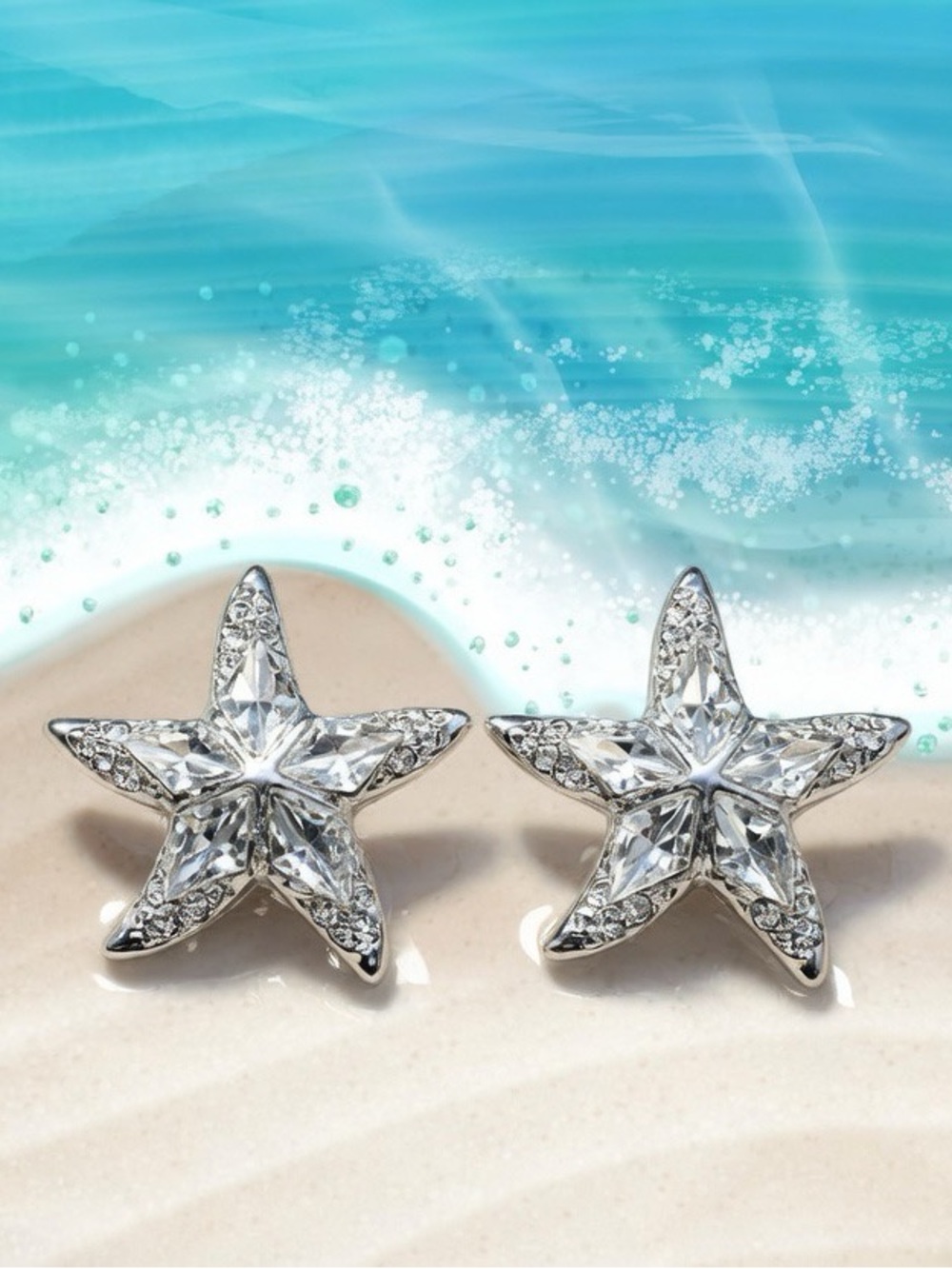 Silver 3D Sparkle Starfish Earrings